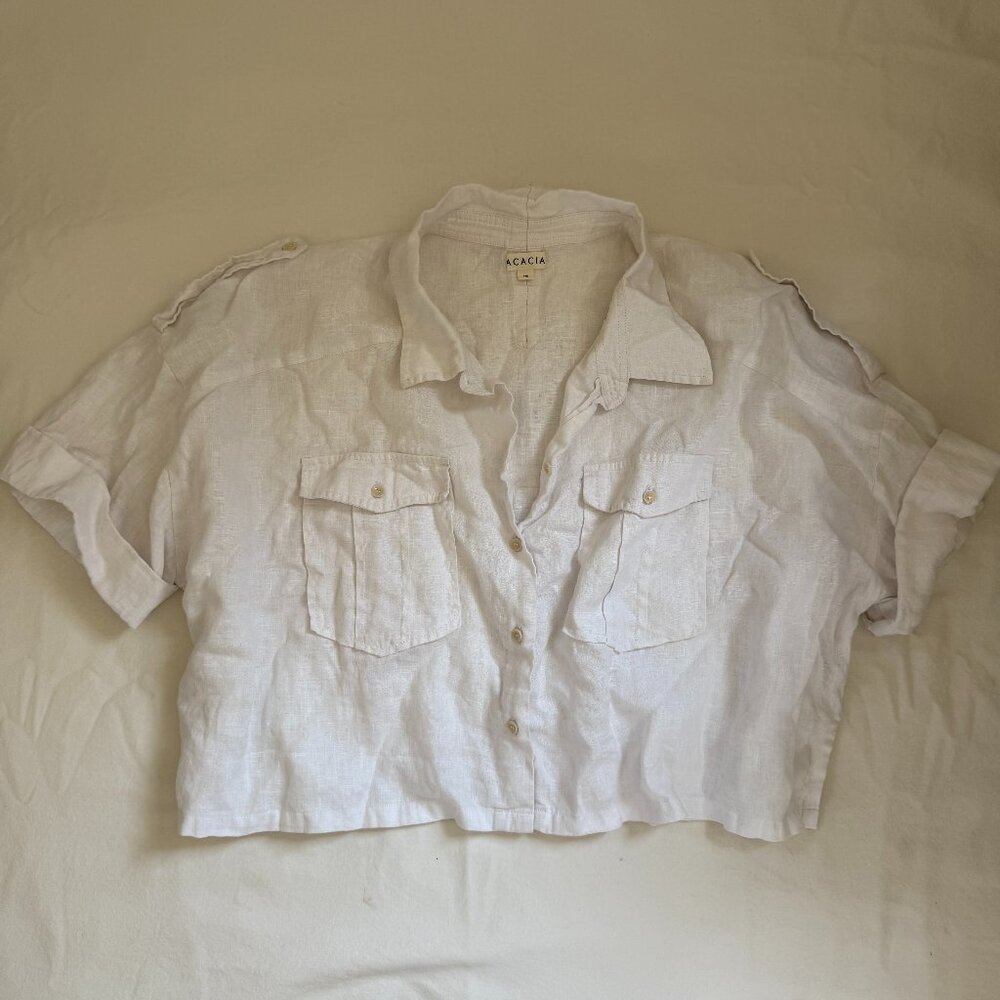 Acacia - Cropped - White - Linen - Collar shirt